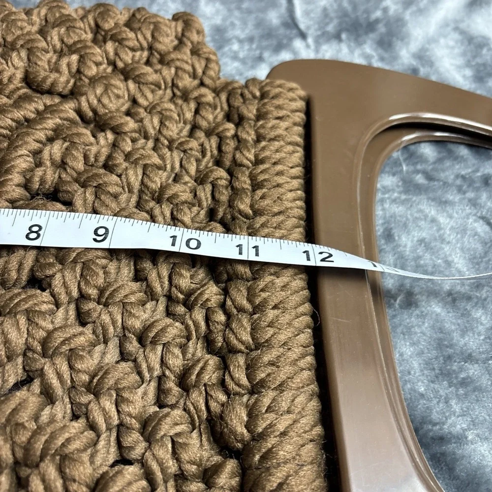 Vintage Macrame‎ Woven Purse Brown Oversized Handles 60s 70s Retro Hippie Boho
